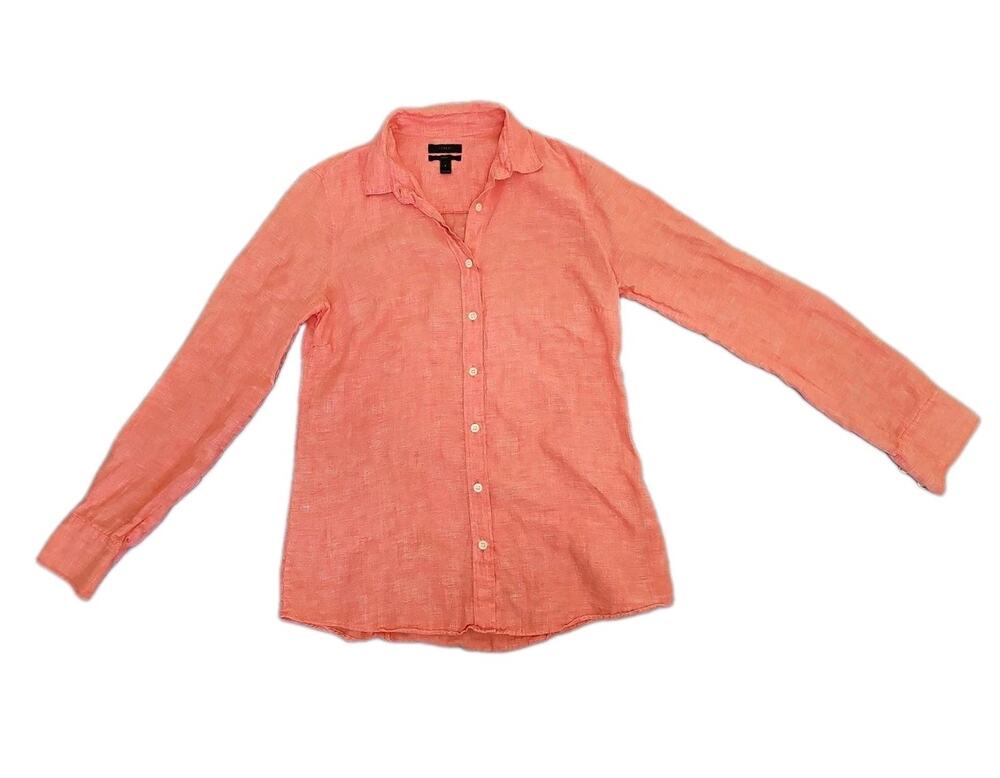 J.Crew Perfect Pink Red Linen Womens Blend Buttondown Shirt sz 6 Coral Beach